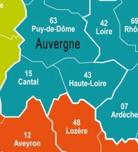 carte Haute-Loire, Loire, Lozère, Cantal, Ardèche